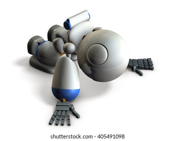Robot has bowed down because disappointed.  3D illustration