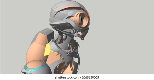 Robot Head In Profile, On A Black Or White Background. 3D Illustration