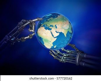 Robot Holding Globe Robotics Technology Concept Stock Illustration ...