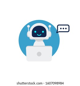 Robot Icon. Chat Bot Sign For Support Service Concept. Chatbot Character Flat Style.