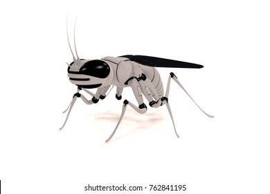 Robot. Insect robot. Cybernetics. Mechanical fly. 3d rendering of a flying robot insect on a white background