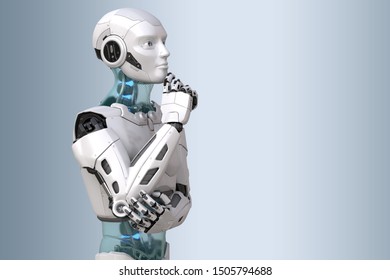 Robot in a pensive pose. 3D illustration
