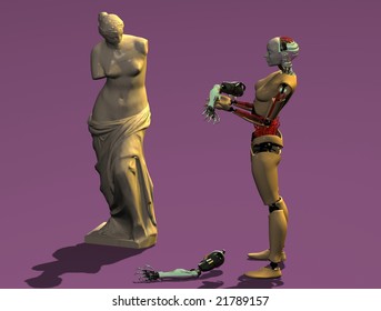 The robot and statue