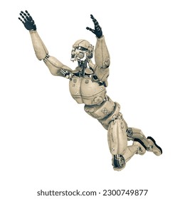 robot test is flying up, 3d illustration