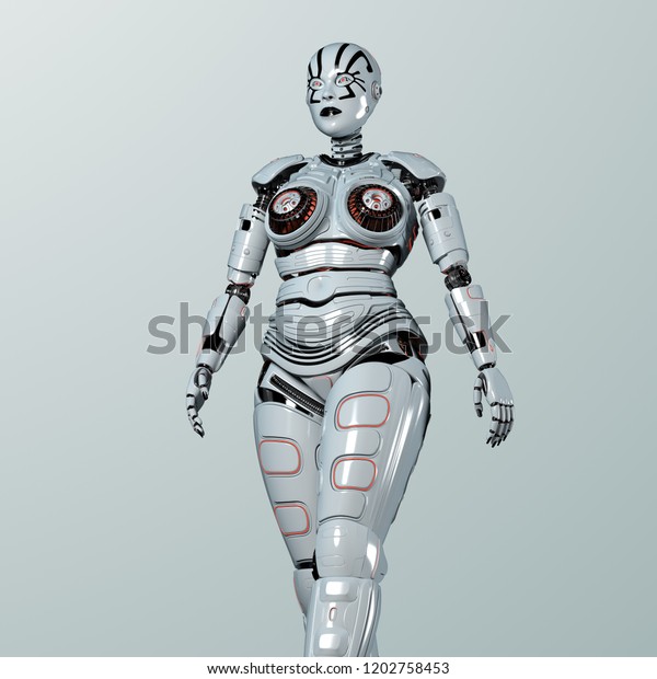 Robot Woman Female Cyborg 3d Render Stock Illustration 1202758453 ...