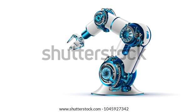 白い背景にロボットアーム3d 機械の手 産業用ロボットマニピュレータ 現代の工場工業技術 のイラスト素材
