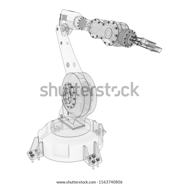 Robotic arm for any\
work in a factory or production. Mechatronic equipment for complex\
tasks. 3d\
illustration.