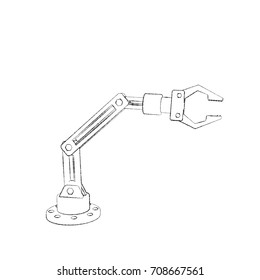 Robotic Arm. Isolated On White Background. Sketch Illustration.