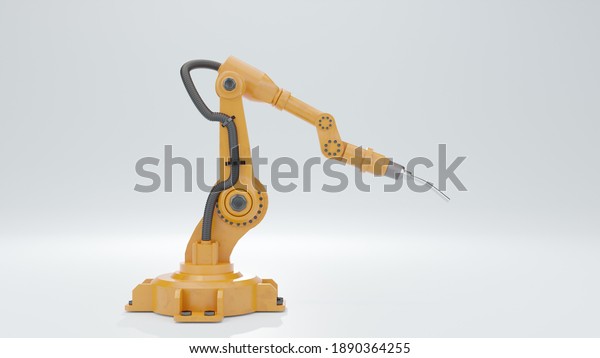 Robotic Arm on white background and welding\
robotics automatic arms ,3D\
render.