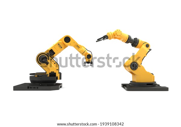 The robotic arm on white background with\
clipping path. 3D\
illustration