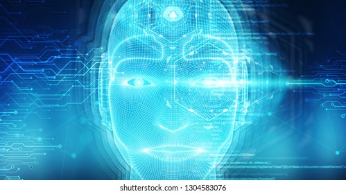 Robotic man cyborg face representing artificial intelligence concept 3D rendering