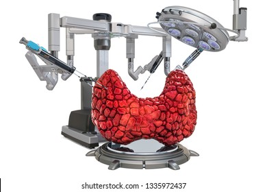 Robotic surgery of the thyroid concept, 3D rendering isolated on white background