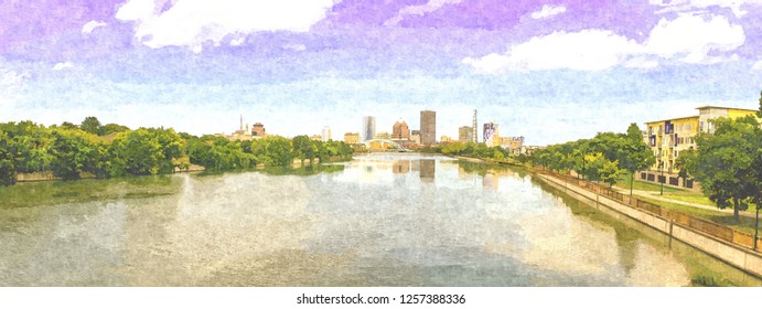 Rochester NY Skyline, Panoramic Format