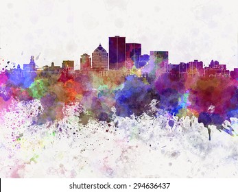 Rochester NY Skyline In Watercolor Background