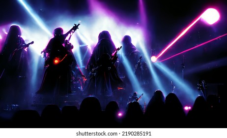 Rock concert background concept. Musical group make show in scene, purple and violet colors lights - Powered by Shutterstock