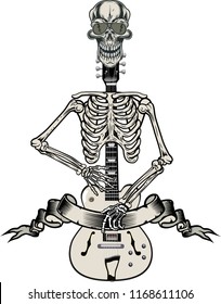 Rock Guitar Skeleton Drawing Art Stock Vector (Royalty Free) 1168608664