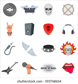 Rock Music Icons Set. Cartoon Illustration Of 16 Rock Music  Icons For Web