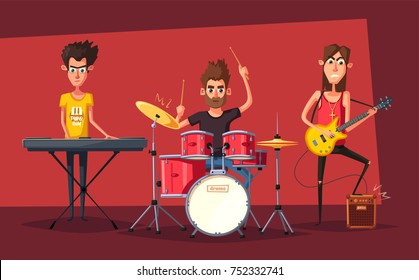 Rock music poster. Old school party. Cartoon illustration. Vintage style. For print and web. Live festival. For concert promotion in clubs, bars, pubs and public places. - Powered by Shutterstock