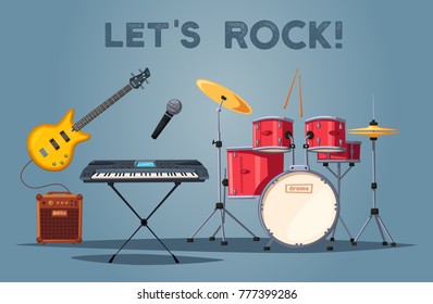 Rock music poster. Old school party. Cartoon illustration. Vintage style. For print and web. Live festival. For concert promotion in clubs, bars, pubs and public places. - Powered by Shutterstock