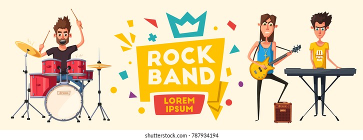 Rock music poster. Old school party. Cartoon illustration. Vintage style. For print and web. Live festival. For concert promotion in clubs, bars, pubs and public places. - Powered by Shutterstock