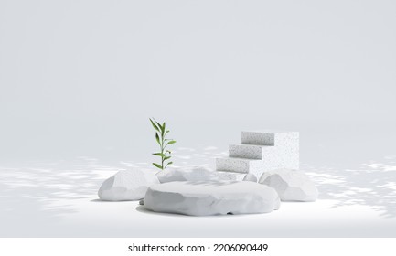 Rock Podium For Product Presentation. Natural Beauty Pedestal, Relaxation And Health, 3d Illustration.	