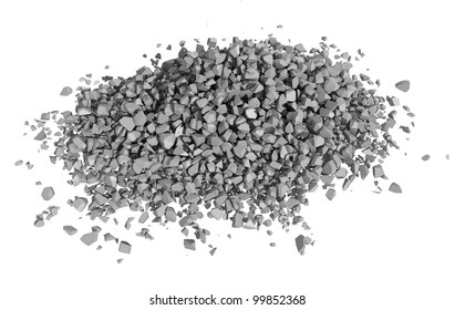 Rock rubble and pebbles in a small pile isolated on a white background