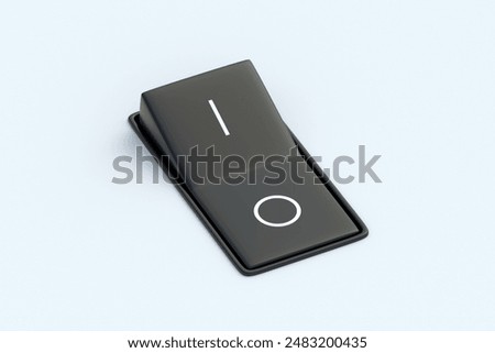 Rocker switch on gray background. Electrical component. Plastic toggle. Power button. 3d render