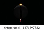 A rocket ascends to the peak of its orbit that shows the rising sun on the horizon of a faraway planet.