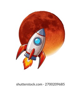Rocket Blasting Off Into Space An Exploration Journey Near the Lunar Eclipse's Glow
