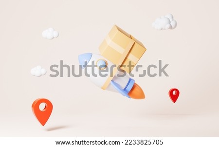 Rocket with boxes is ready to launch, Concept of the fast logistics and delivery, 3d rendering. Digital drawing.