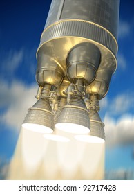 The rocket engine during launch. 3d image.