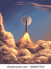 Rocket in the evening sky