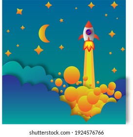 Rocket Flies Into Space Through Clouds Stock Illustration 1924576766 ...