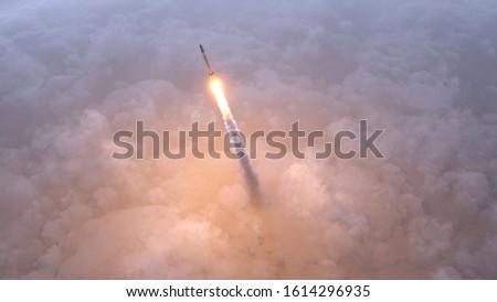 Rocket flies through the clouds 3d illustration