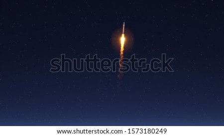 Rocket flies through to space 3d illustration