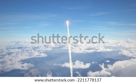 Rocket fly above the clouds 3d illustration