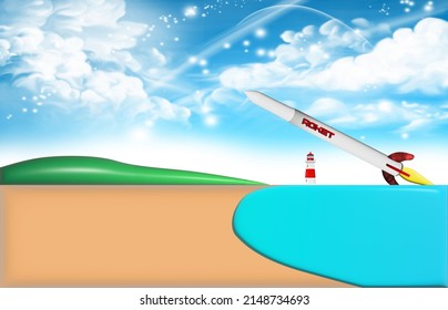 a rocket glides across the beach