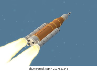 Rocket Launch. Artemis Space Mission. Elements Of This Image Furnished By NASA. 3D Rendering
