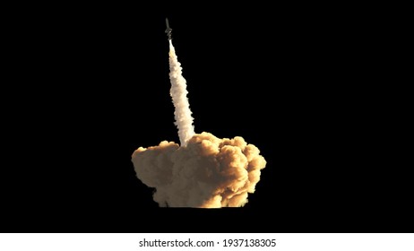 Rocket launch on black background 3d illustration