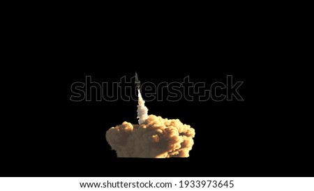 Rocket launch on black background 3d illustration