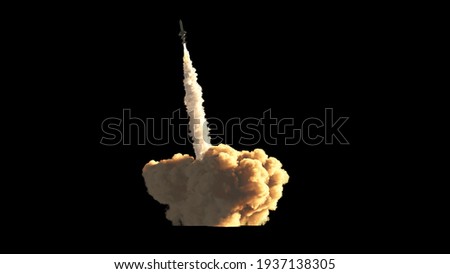 Rocket launch on black background 3d illustration