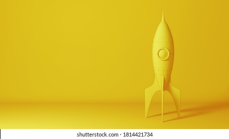 Rocket on yellow background, 3D rendering.