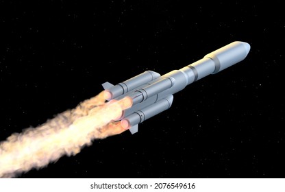 Rocket in the space, 3d rendering. Computer digital drawing.