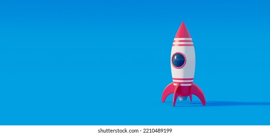 Rocket Space Ship On Blue Background. Space Exploration Concept 3d Render 3d Illustration