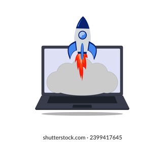 rocket taking off from laptop screen