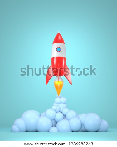 Rocket taking off with trail. 3D illustration