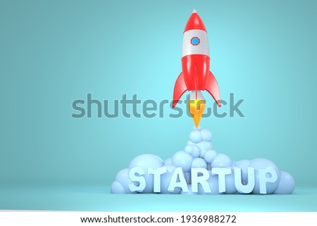 Rocket taking off with trail. 3D illustration