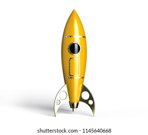 Rocket yellow antique style on white background, 3D rendering.