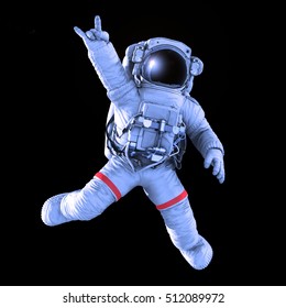 Rocking Astronaut auf schwarzem Hintergrund, 3D-Rendering mit einem Arbeitspfad