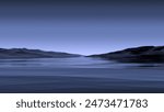 Rocky islands on the horizon of the ocean,lake and sky at night. Landscape of rocky islands on water,wallpaper.3D render